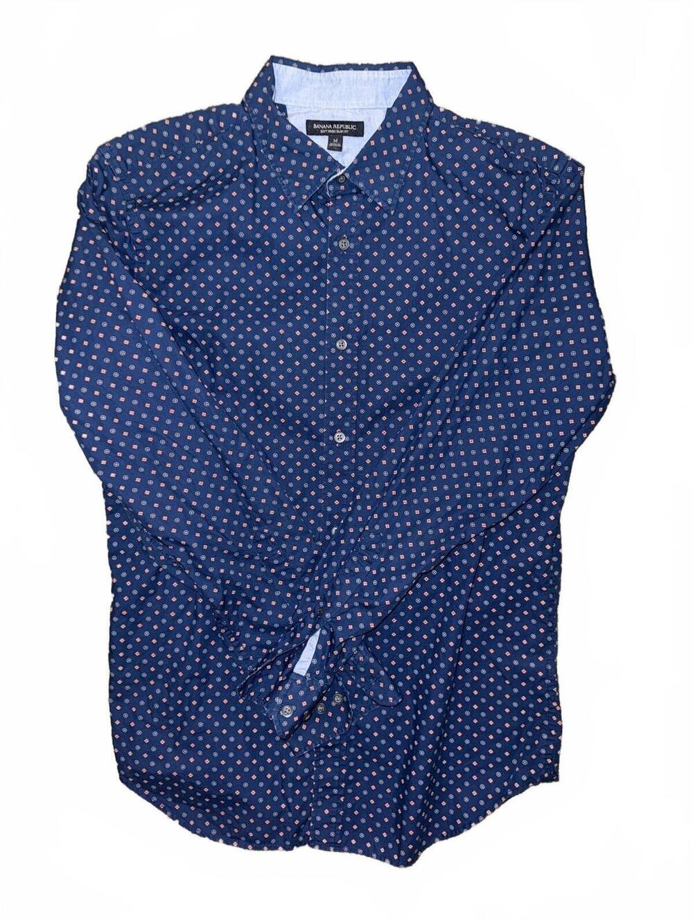Men’s Banana Republic navy blue slim fit patterned button down shirt Size Medium